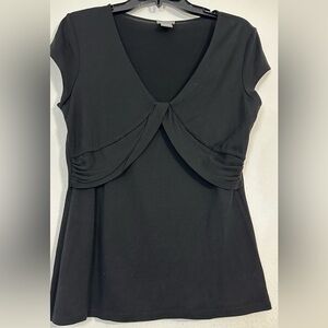 Ann Taylor Black Silk and Viscose Blend Ruched Cap Sleeve Blouse